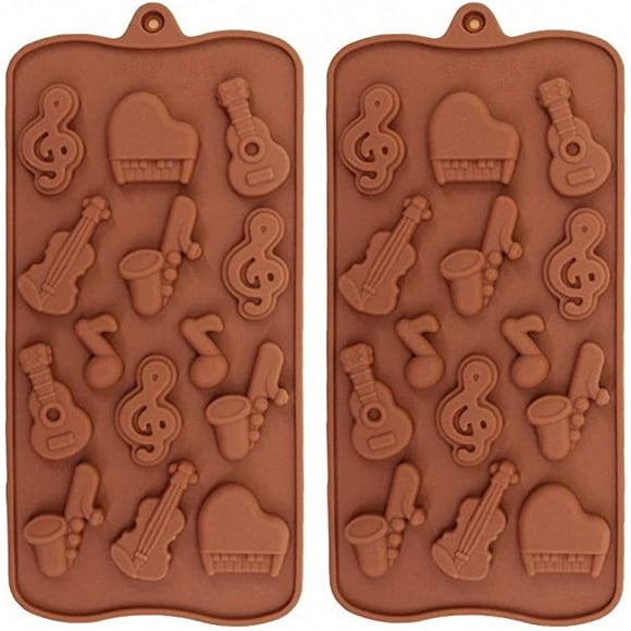 2Pcs Musical Instrument Silicone Chocolate Mold Music Note Bass Guitar Piano Saxophone Shape Candy Mini Soap Crayon Melt Mould Ice Cube Trays