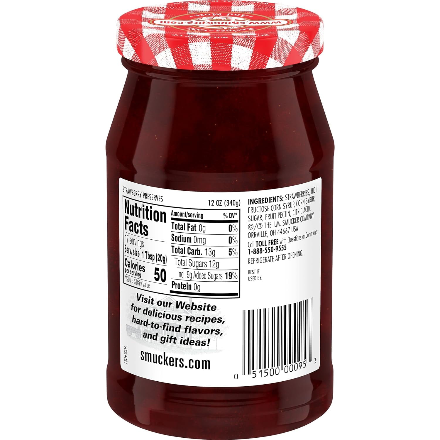 Smuckers Strawberry Preserves, Strawberry No Added Sugar, 12oz (3 Pack)