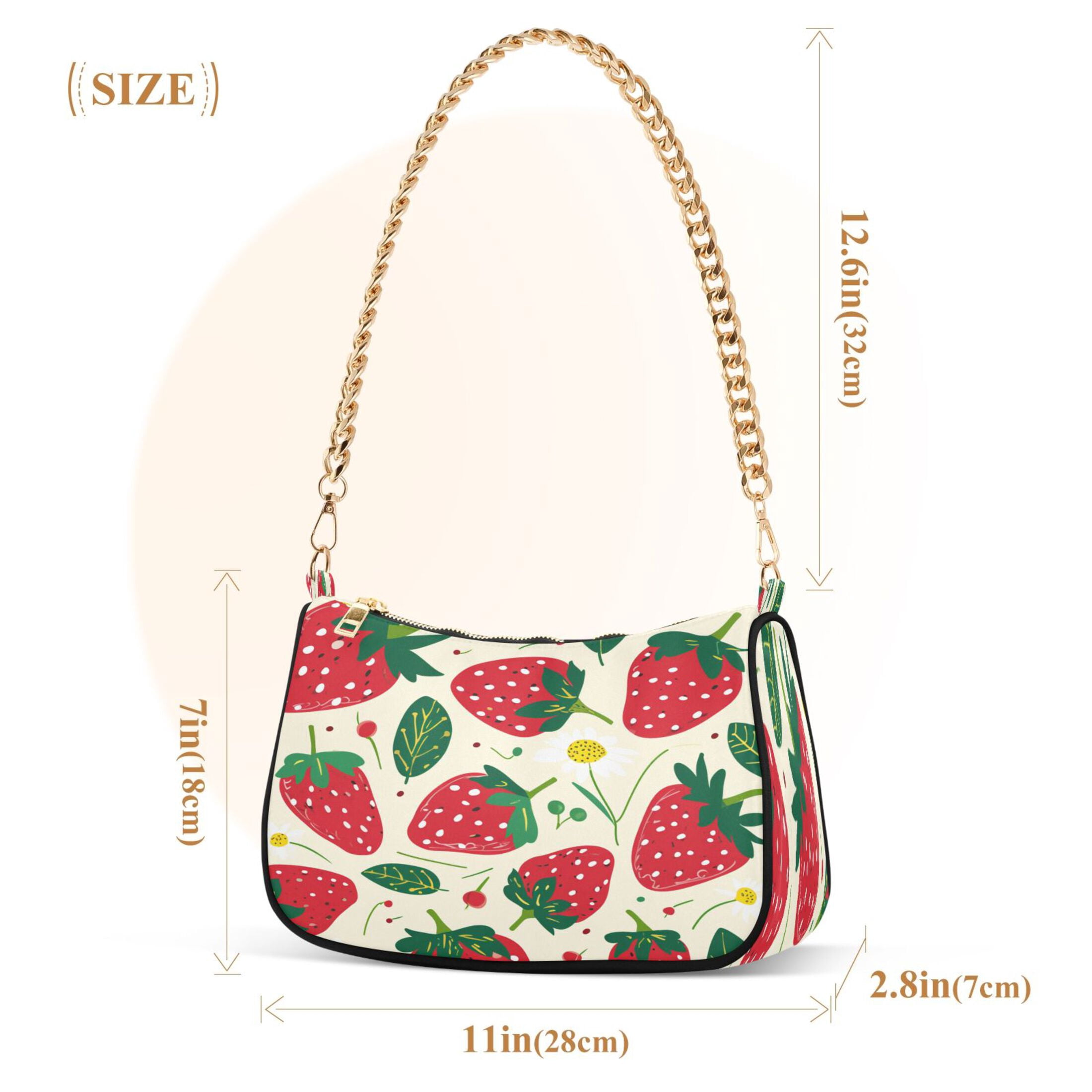 Ryvnso Strawberry Fruit Womens Chain Shoulder Bag Tote Handbags Clutch Hobo Purse with Zipper for Travel