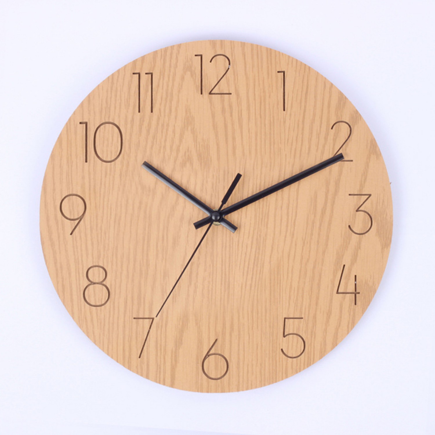 Wooden Wall Clock, Round Rustic Country Style Wall Clocks, Silent Non