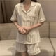 thumbnail image 4 of Pijama de seda de hielo para mujer, ropa de verano fina de manga corta, ropa de casa de verano, traje de dos piezas, 4 of 5
