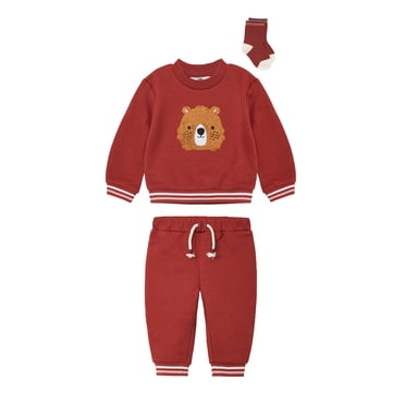 Wonderluxe Baby Boys' Long Sleeve Fleece Sweatshirt and Jogger, 3-Piece Set, Sizes 0-3M-24M