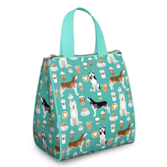 Husky and Coffee Insulated Lunch Bag for Women & Adults,Large Portable Soft Cooler Lunch Bag,Thermal Food Storage Tote with Pearl Cotton,8.66L,8.75x5.75x9.5 Inch