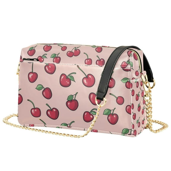FORMRS Women Crossbody Purse with Chain Strap Vegan Leather Shoulder Handbag, Cherries Pattern