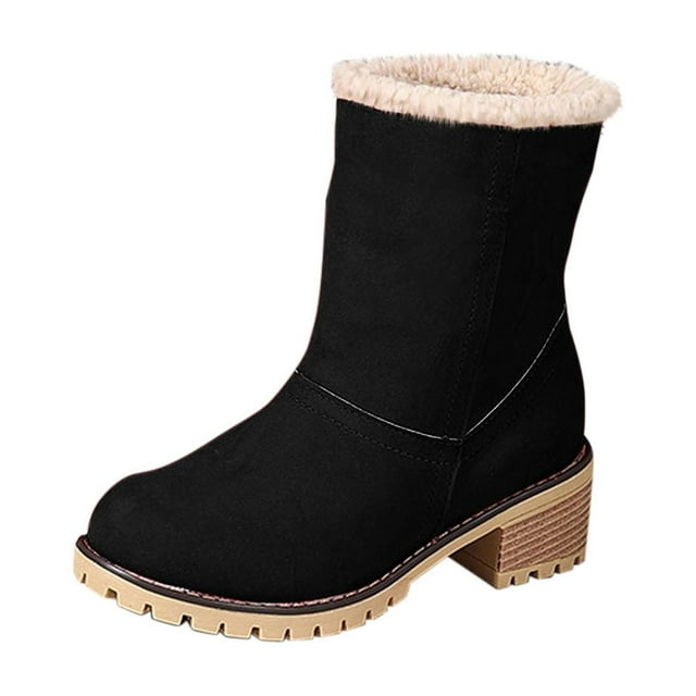 Bottes de Neige pour Femmes, Mode Décontractée, Chaudes, avec Boucle de Ceinture, Bout Rond, Talon Haut, Parfaites pour l'Hiver