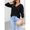 thumbnail image 5 of Braided V Neck Pullover Sweater Long Sleeve Ribbed Waistline for Women Black Medium, 5 of 5