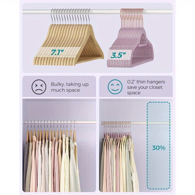 Velvet Hangers, Set of 50 Clothes Hanger with Rose Gold Swivel Hook, Non-Slip, and Space-Saving, 0.2-Inch Thick, 17.1-Inch Long for Coat, Shirt, Dress, Pants, Tie