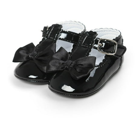 

Kids Baby Girl Bow Anti-slip Crib Shoes Soft Sole Sneakers Prewalker Black M