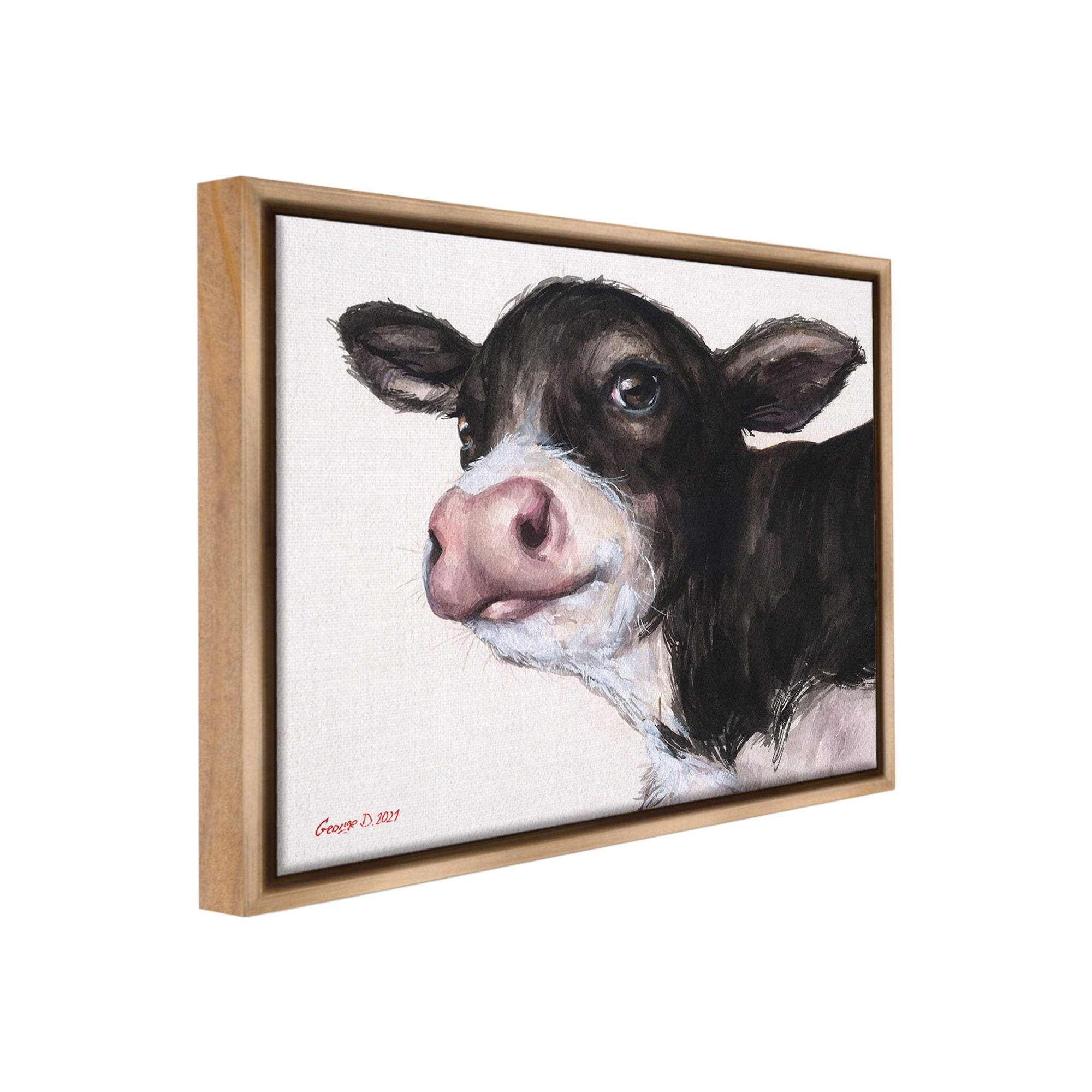 Stupell Industries Cow Calf Minimal Painting Animals & Insects Painting Brown Floater Framed Canvas Art Print Wall Art, 31 x 25