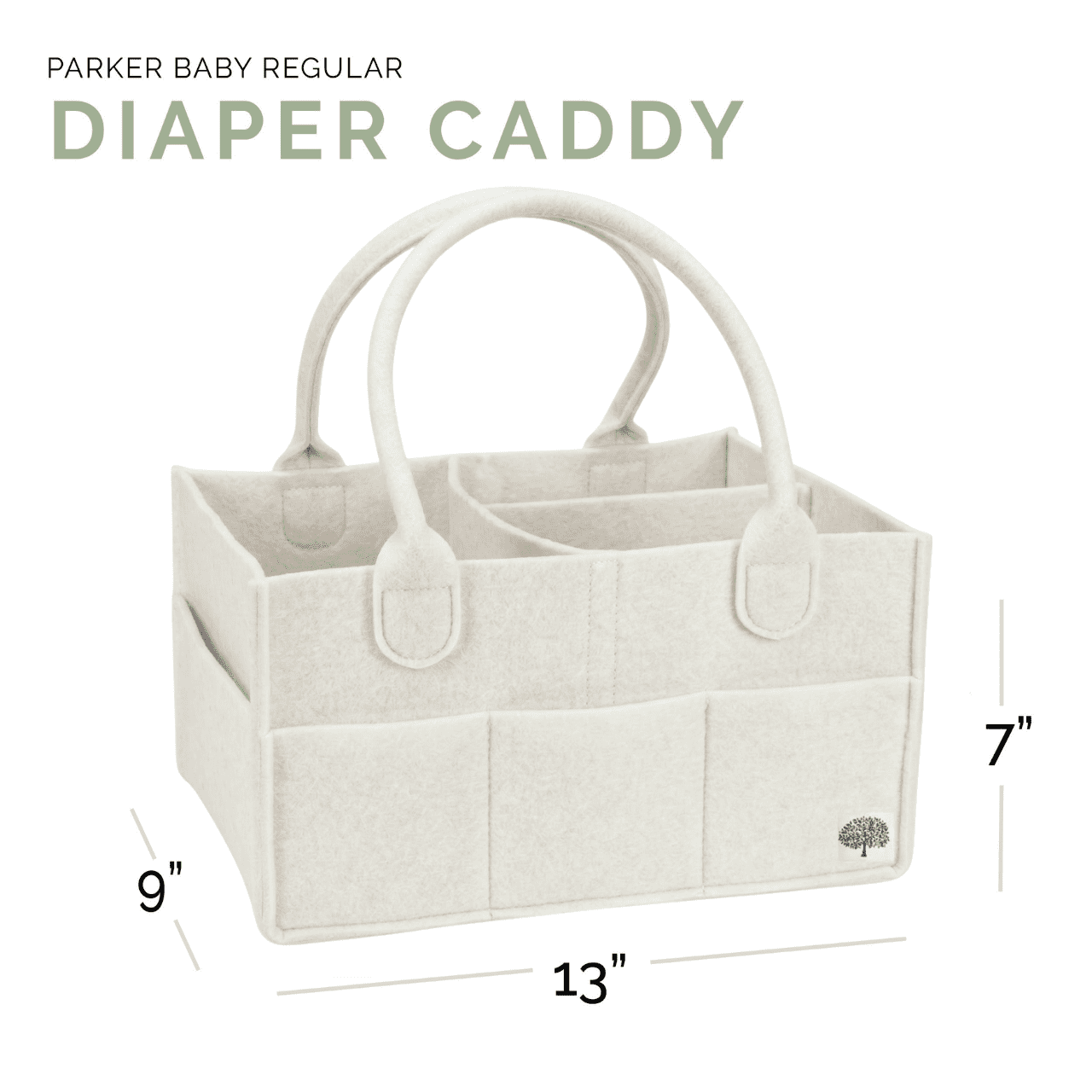 Parker Baby Felt Diaper Caddy Organizer, Portable Nursery Storage Bin with Handles, 3 Compartments & 8 Pockets, Baby Essentials Organizer, White