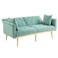 thumbnail image 5 of 3 in 1 Convertible Sofa Bed with 2 Throw Pillows, Velvet Upholstered Loveseat Sofa with 600LBS Weight Capacity, Multifunctional Sleeper Recliner Chair for Living Room, Mint Green, 5 of 7