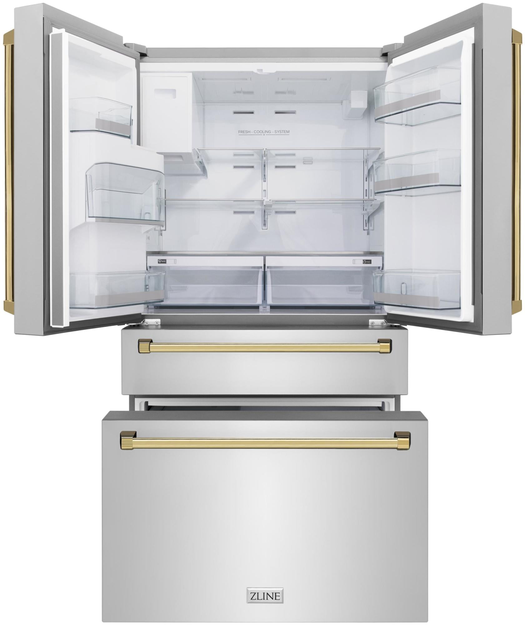 ZLINE 36" Autograph Edition 21.6 cu. ft Freestanding French Door Refrigerator with Water and Ice Dispenser (RFMZ-W-36-BS-CB)