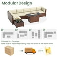 thumbnail image 6 of Poteban 8 Pieces Outdoor Patio Furniture Set with 44" Fire Pit Table, Brown Wicker Rattan Sectional Sofa with Cushions and Glass Coffee Table for Backyard Garden, Khaki, 6 of 12