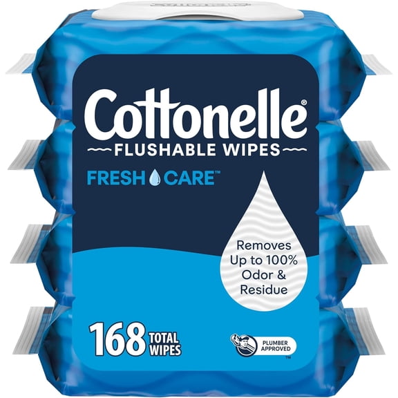 Fresh Care Flushable Wet Wipes, Adult Wet Wipes, 4 Flip-Top Packs, 42 Wipes Per Pack (168 Total Wipes), Packaging May Vary