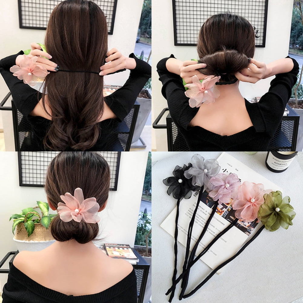  3Pcs Women Lady Girls Hair Styling Flower French Bud Headband Hair  Decorations Hair Bun Maker DIY Hairstyle Tool Accessory 
