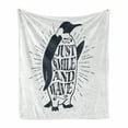 thumbnail image 1 of Inspirational Soft Flannel Fleece Throw Blanket, Vintage Artwork Emperor Penguin Just Smile and Wave Words Print, Cozy Plush for Indoor and Outdoor Use, 50" x 60", Black White, by Ambesonne, 1 of 6