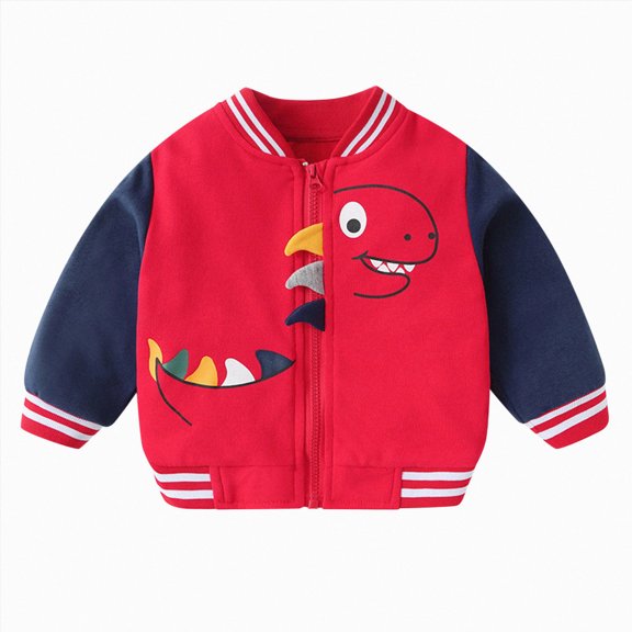 WUANDIXFA Toddler Jacket 6 12 18 24 Months 3T 4T Toddler Infant Baby Boys Girls Long Sleeve Cute Cartoon Print Baseball Coats Outwear,Red,6-12 Months