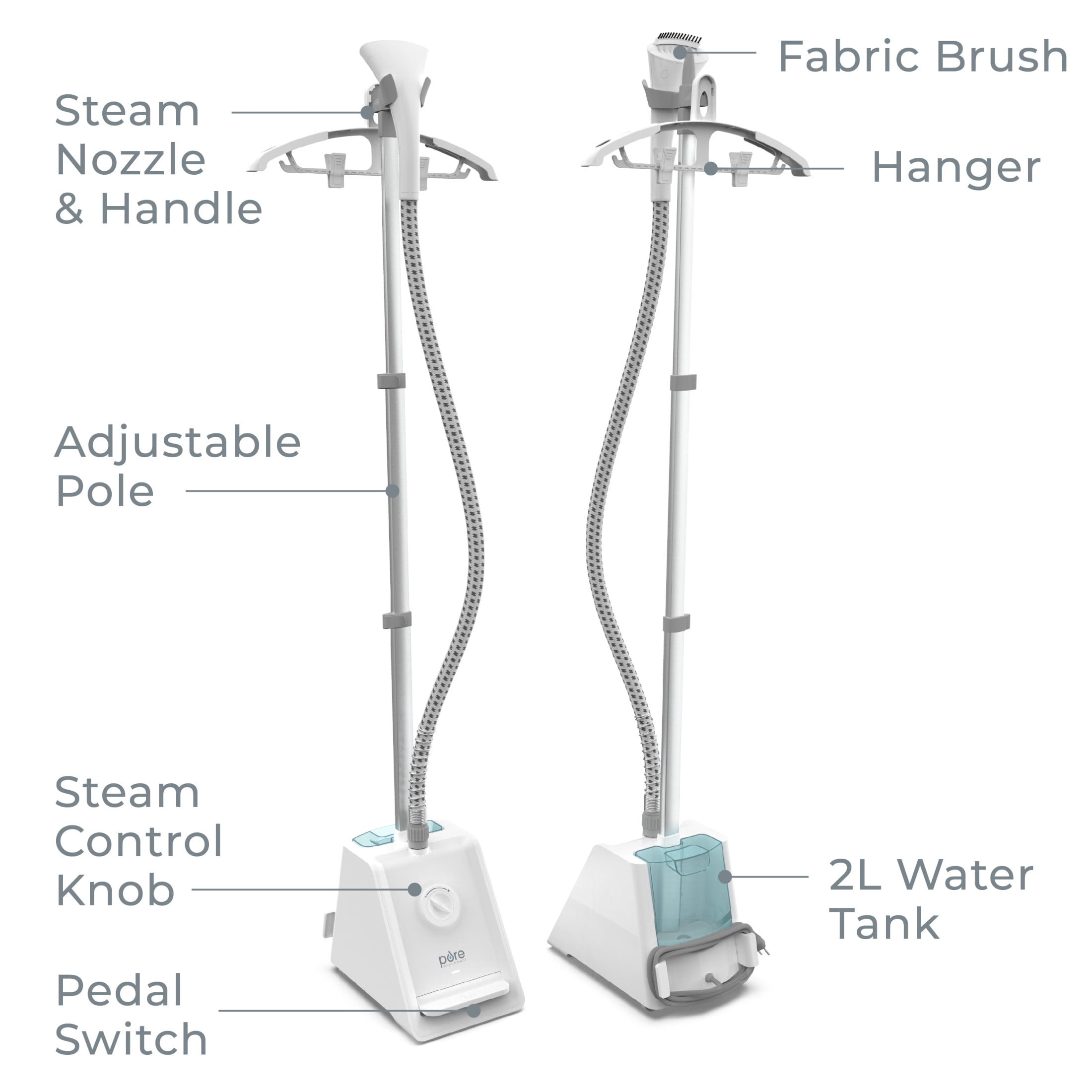 Pure Enrichment PureSteam Pro Upright Clothes Steamer - Professional Standing Garment Steamer & Foot Pedal - Half Gallon Tank with 1 Hr of Steam at 4 Heat Levels that Heats in 45 Seconds