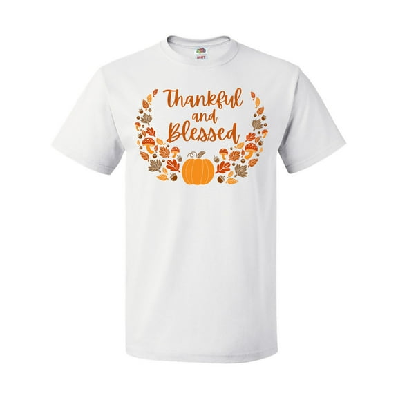 Inktastic Thankful and Blessed Pumpkin and Fall Leaves T-Shirt