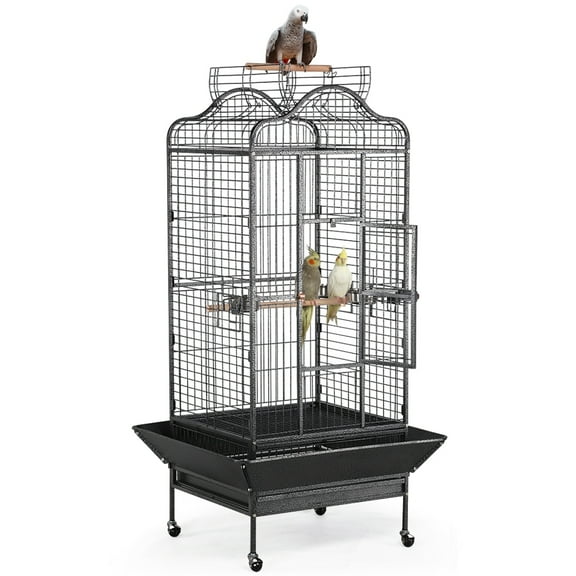 Alden Design 63" Large Parrot Cage with Open Playtop Metal Rolling Bird Cage for African Grey Parakeets, Cockatiels, Black