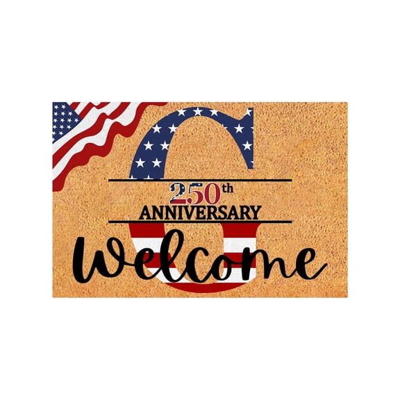 4th of July Patriotic Coir Door Mat Red Blue White Patriotic Outdoor Rug Star Coir Doormat Non Slip Independence Day Welcome Doormat for Outside Porch Front Decor G