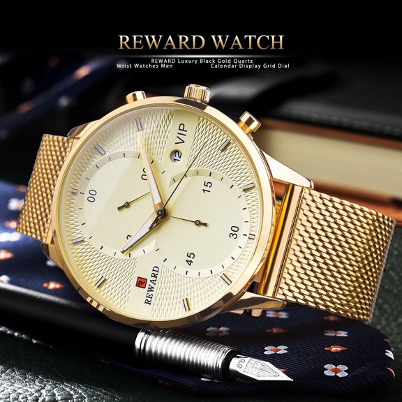 Men Wrist Watches Fashion Minimalist Gold Quartz Waterproof Watches for Men  Chronograph, calendar, waterproof, luminous