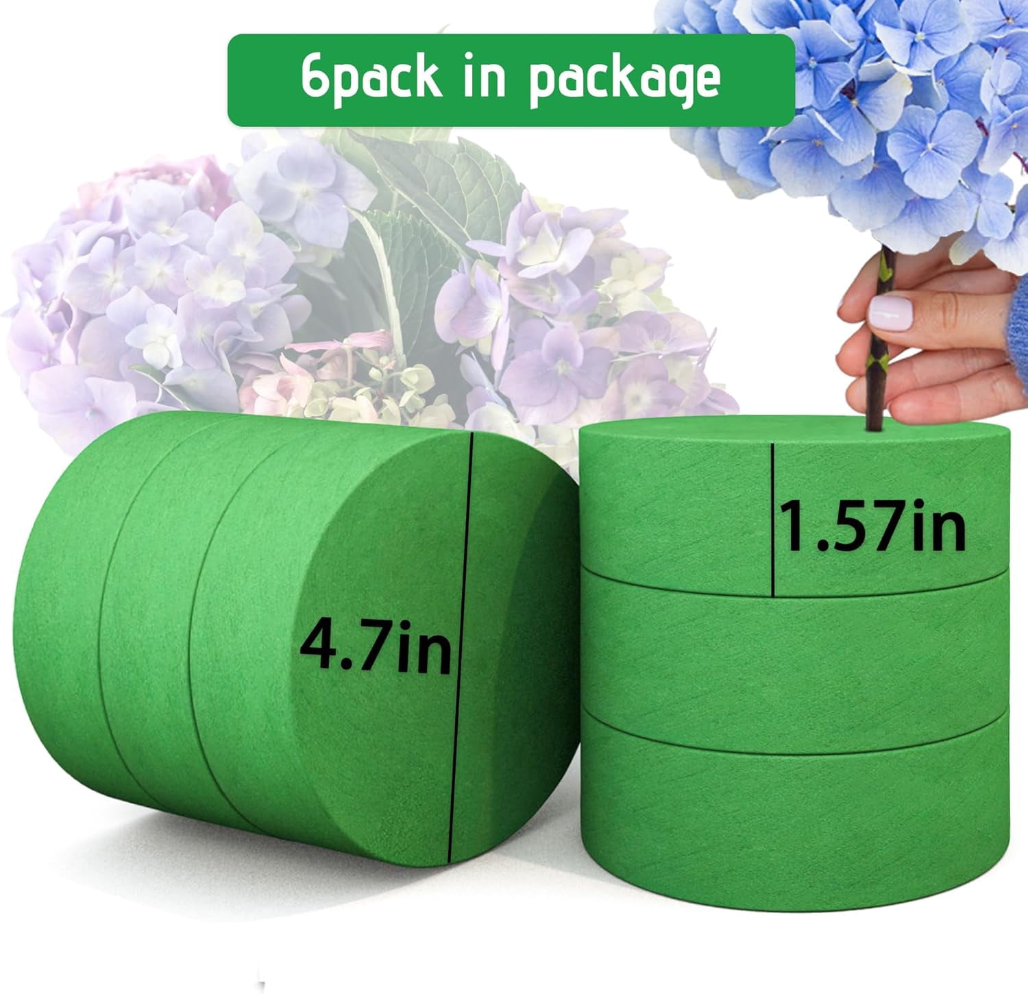 6Pcs Floral Foam Round Blocks, Large Wet and Dry Green Foam for Artificial and Fresh Flower Arrangement,Flower Foam Blocks for Wedding Party Decorations (4.7 Inch)