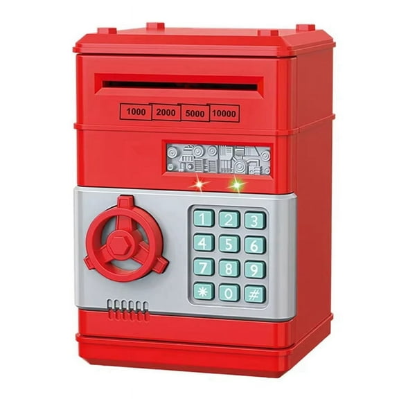 Electronic Piggy Bank Automatic Mini Security Coin Cash Savings Box Password Key Lock Bank ATM Gift for Children Red
