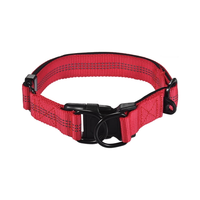 Yeacher Strong Durable Dog Collar Dual D-ring Nylon Length Adjustable Reflective Strips Comfortable Neck Pet Collars for Large Medium Dogs