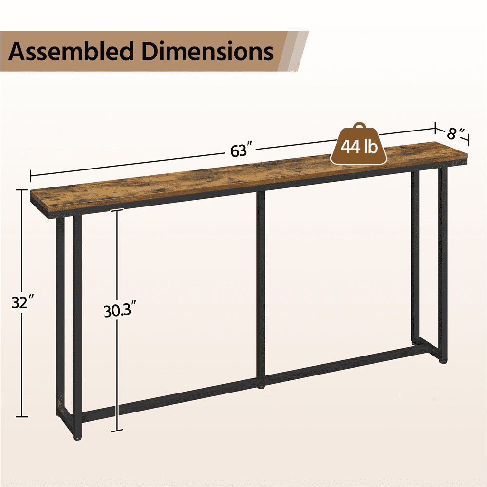 Renwick 63" L Modern Extended Console Table for Hallway Living Room, Rustic Brown
