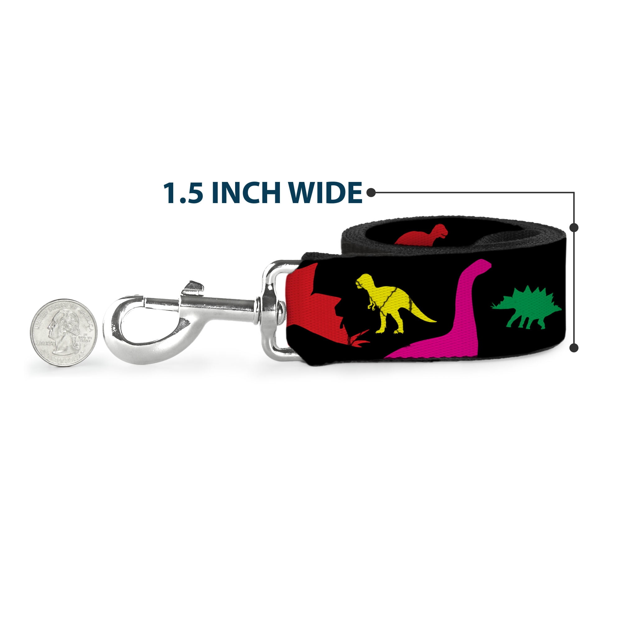Buckle-Down Pet Leash, Dog Leash, Dinosaur Silhouette Black Multi Color, 6 Feet Long 1.0 Inch Wide