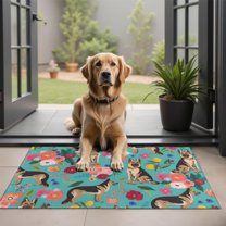 German Shepherd Dog and Flower Door Rugs,Washable Non Slip Door Mats Indoor,Decorative Door Mats,Entry Mat Indoor for Entrance,Bedroom,Kitchen,Bathroom,20"x32"