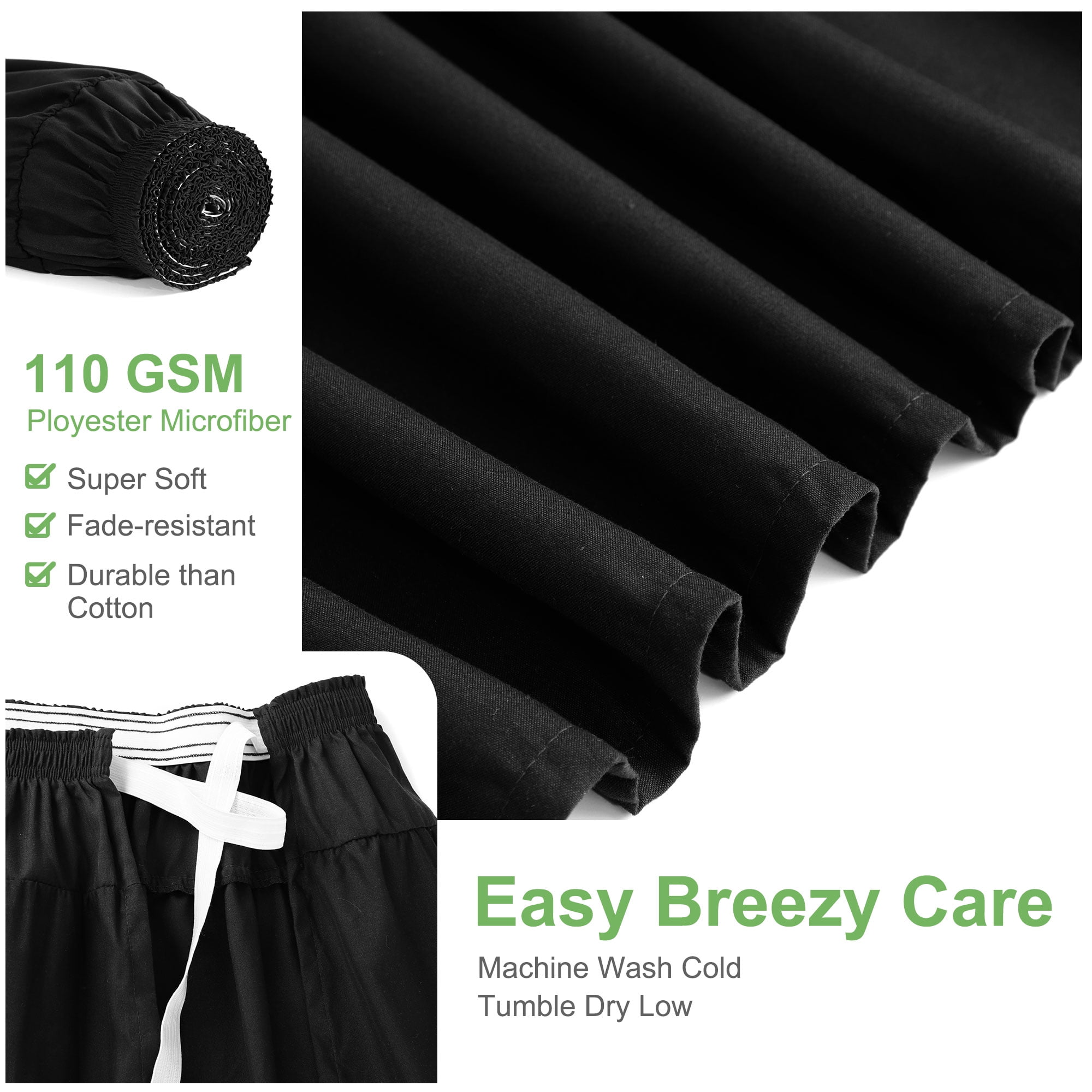 PiccoCasa Polyester Brushed Bed Skirt with Elastic Dust Ruffles 16" Drop, Queen Black