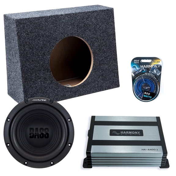 Harmony Audio Alpine fits Standard Cab Truck W12S4 Single 12" Subwoofer 250W Sealed Sub Box | HA-A400.1 Amplifier, 8GA Amp Kit