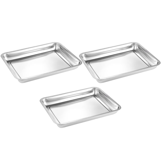 OULII 3 Pcs Plateau de Cuisson Rectangulaire en Acier Inoxydable Plateau de Service pour Collations en Métal