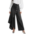 thumbnail image 2 of Qiopertar Women's Loose Wide Leg Denim Skirt Pants High Waist Casual Drawstring Waist with Side Buttons Long Flowy Solid Color Washed Jeans Culottes, Black L, 2 of 7