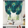 thumbnail image 2 of Peacock Feather Cyan Window Curtain for Living Room Roman Curtains for Kitchen Cafe Tie Up Short Drapes, 2 of 5