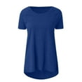 thumbnail image 3 of Blue Women's Short Sleeve T-shirt, Women'S Spring And Summer Solid Color Rag Shoulder Long T Shirt Round Neck Loose Short Sleeved Pullover Top For Women,Women's Short sleeve T-shirt XXL, 3 of 5
