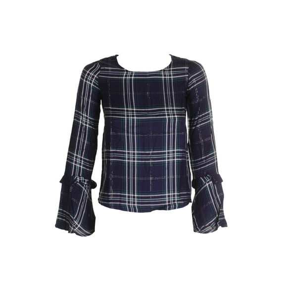 Maison Jules Womens Plaid Knit Blouse
