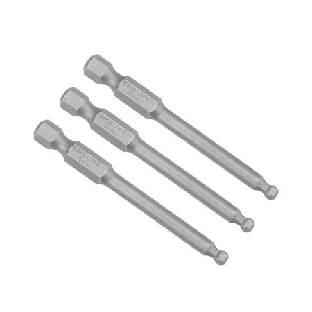 

3Pcs Ball End Hex Bits 1/4 Inch Hex Shank 2.6 Inch Length Magnetic H4 Head Screwdriver S2 HRC58 Screw Driver Bit