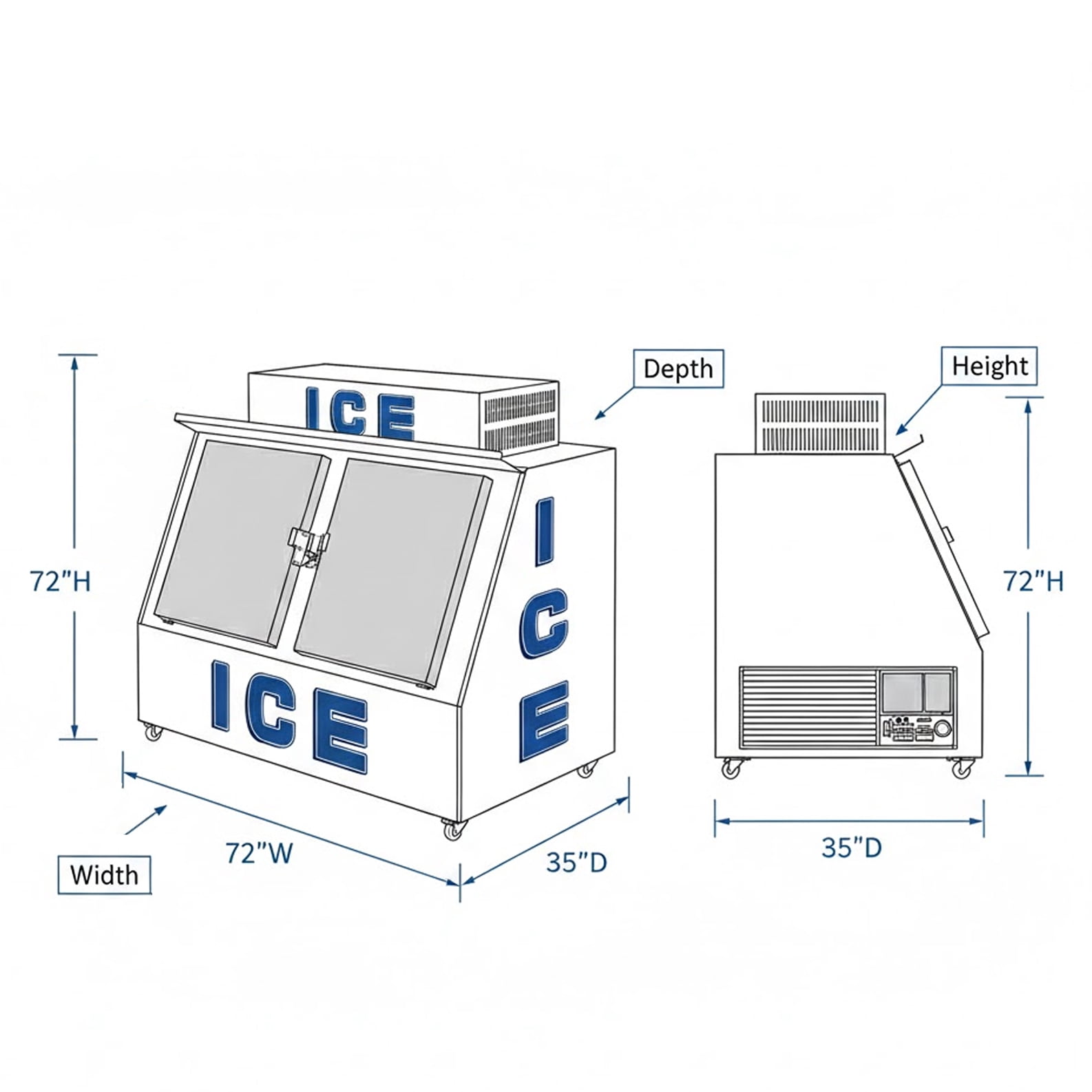 1699L Commercial Ice Merchandiser Freezer – 60 cu.ft Outdoor 2-Door Ice Storage Display Freezer, –32°F to 0.4°F, R290 Refrigerant, Digital Control, Air-Cooled, 110V Heavy-Duty Ice Storage Cabinet