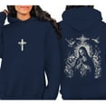 thumbnail image 5 of Virgin Mary Hoodie – Double Sided Religious Pullover with Cross Pattern, Trendy Catholic Faith Based Hoodie, Unisex Spiritual Streetwear, 5 of 7