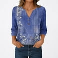 thumbnail image 6 of Xyxonk 3/4 Sleeve Fall Shirts for Women 2025 Floral Print Blouses Dressy Casual V Neck Button Tops Fall Fashion Shirts Dark Blue XL, 6 of 7
