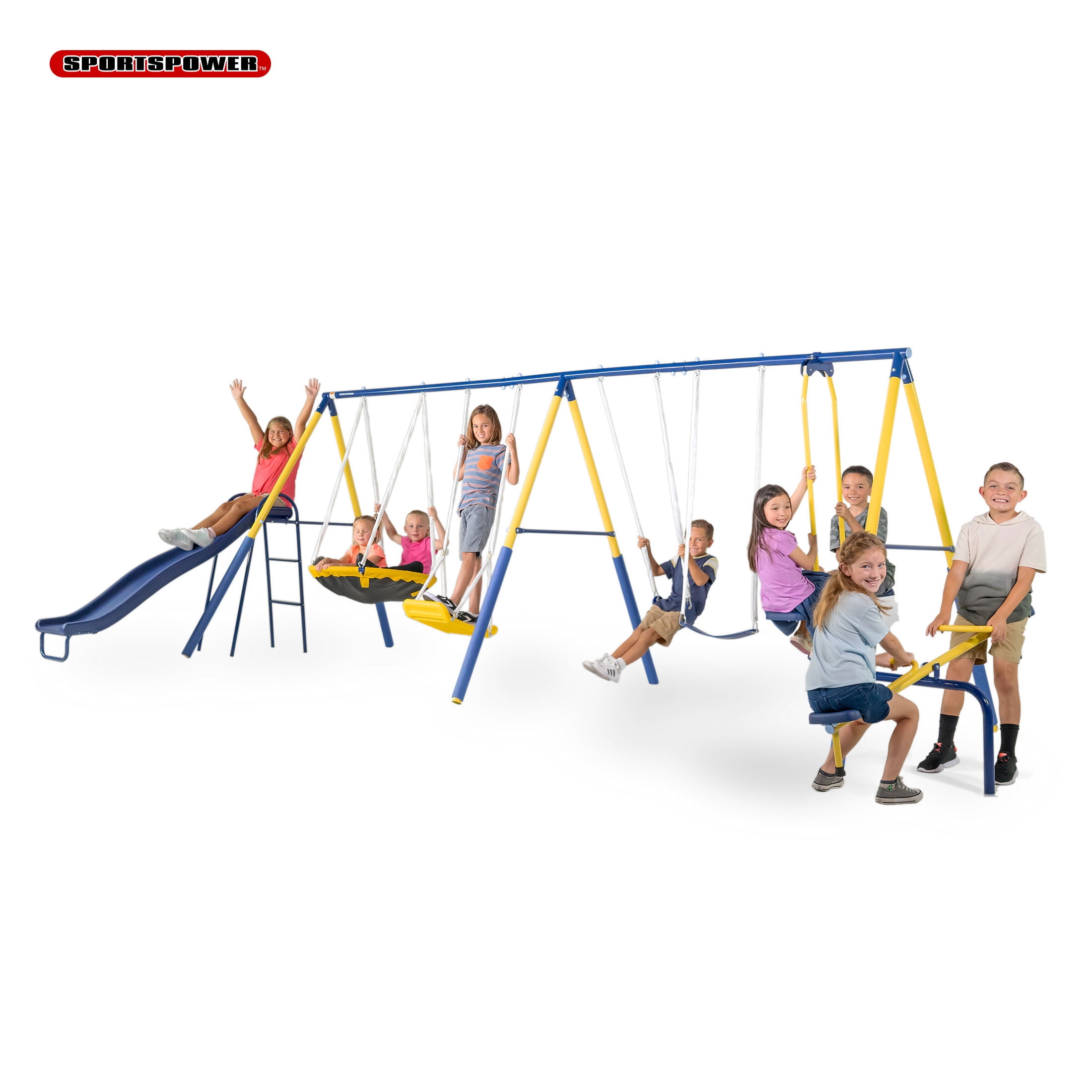 Sportspower Super 10 Metal Swing Set with Saucer Swing, Standing Swing