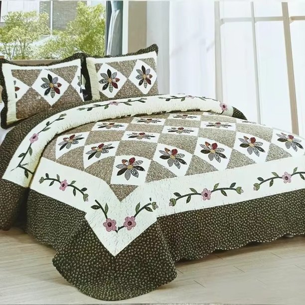 Colcha acolchada en la cama, edredón de algodón con estampado Floral, cobertor de retazos, manta de tamaño Queen, Cubrecam, 3 piezas
