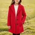 thumbnail image 4 of VEKDONE Girls Wool Blend Peacoat Single Breasted Lapel Mid Long Trench Coat with Pockets Kids Casual Warm Winter Overcoat Red,12-13Years, 4 of 9