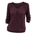 thumbnail image 2 of Comdrip Tops for Women Trendy, Ladies' Autumn Casual Loose Fashion Solid Color Long Sleeved Pullover Long Sleeved Top Knitted Tops for Women Wine L, 2 of 5