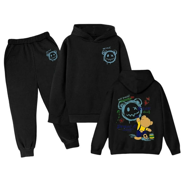 WOYY Toddler Girls Outfits Cartoon Bear Print Hoodie Sweatpants Sweat Suit, Sizes 3-4T