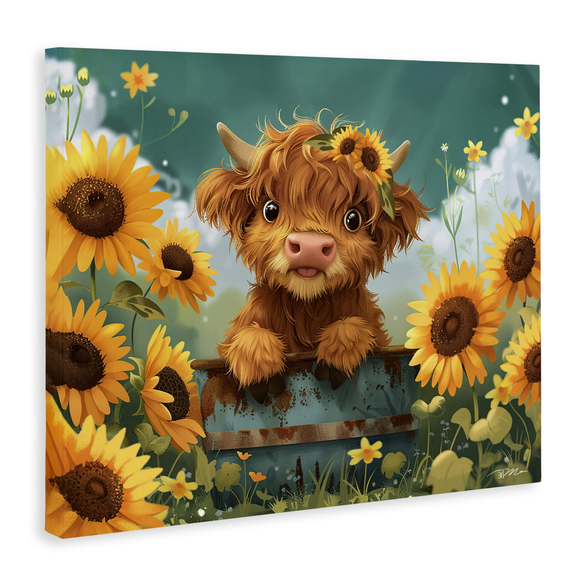 Cute Happy Highland Cow Canvas Wall Art, design by Momart