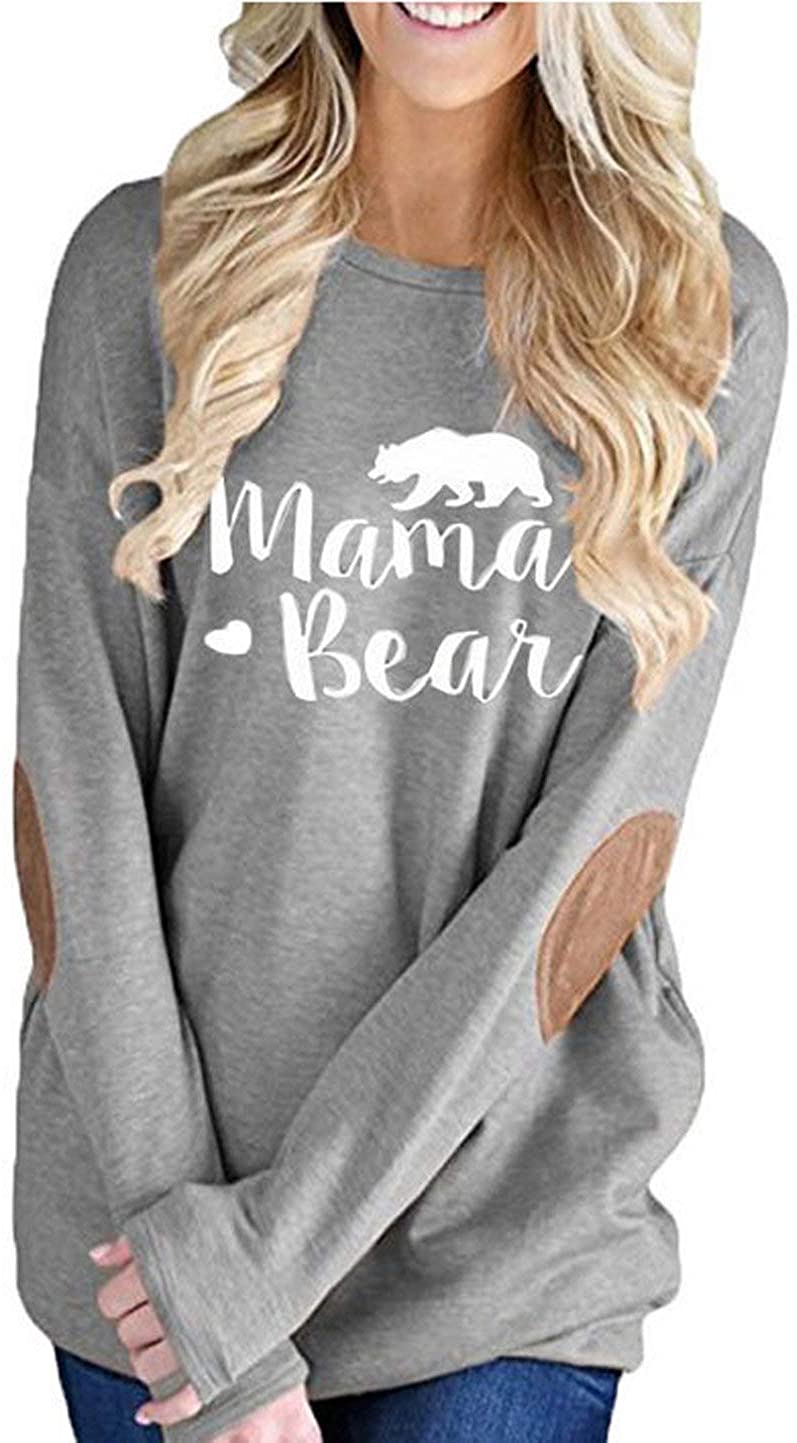 Women Mama Bear Elbow Patch Sweatshirt 